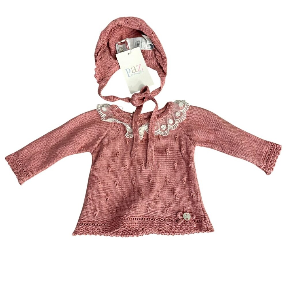 Paz Rodriguez Baby Girl Pink Knit Cardigan & Bonnet Set Newborn NWT